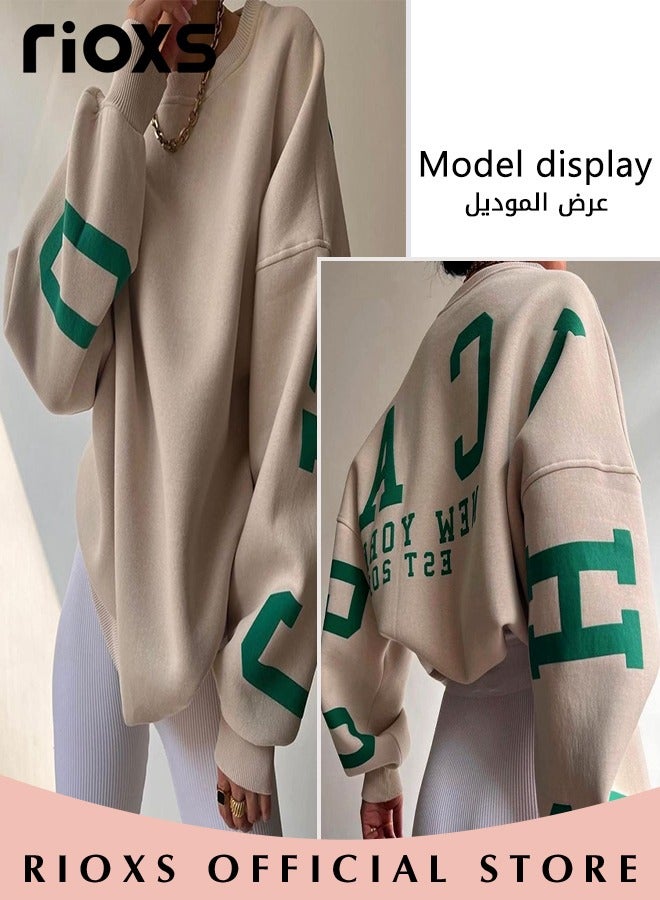 Women's Oversized Sweatshirt, Casual Letter Graphic Print Sweatshirt For Women, Ladies Graphic Crewneck Sweatshirts, Thickened Pullover Tops Sweatshirt For Spring Fall And Winter, Ladies Fashional Loose Pullover Top For Daily Wear