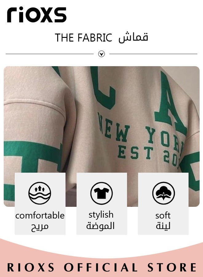 Women's Oversized Sweatshirt, Casual Letter Graphic Print Sweatshirt For Women, Ladies Graphic Crewneck Sweatshirts, Thickened Pullover Tops Sweatshirt For Spring Fall And Winter, Ladies Fashional Loose Pullover Top For Daily Wear