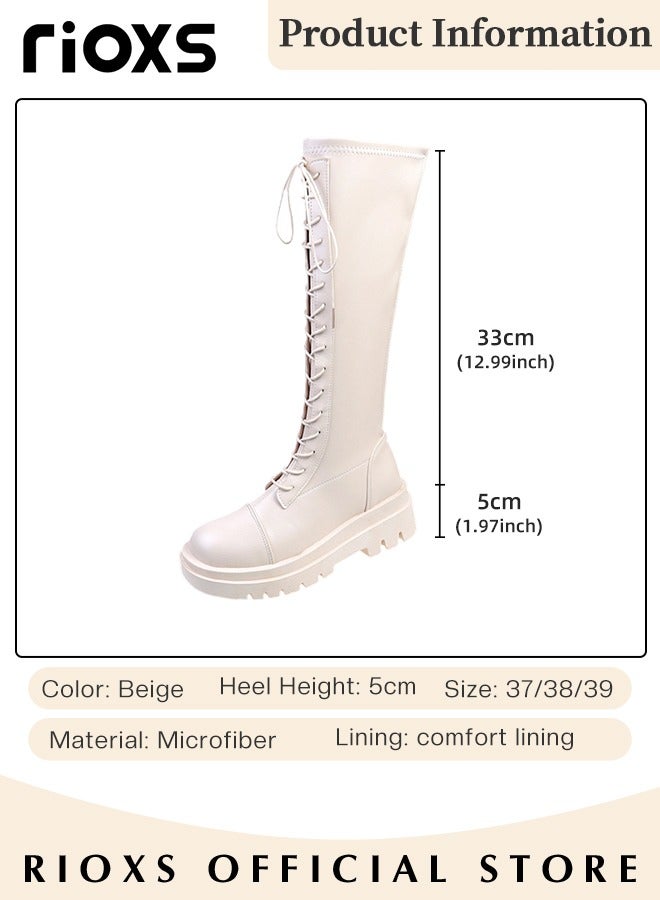 Women's Over The Knee High Boots, Ladies Classic Thigh High Boots, Side Zipper Lace-up Thick Mid-heel Rider Boots, Long Tube Knee-Length Boots, Versatile Enough to Suit Various Occasions