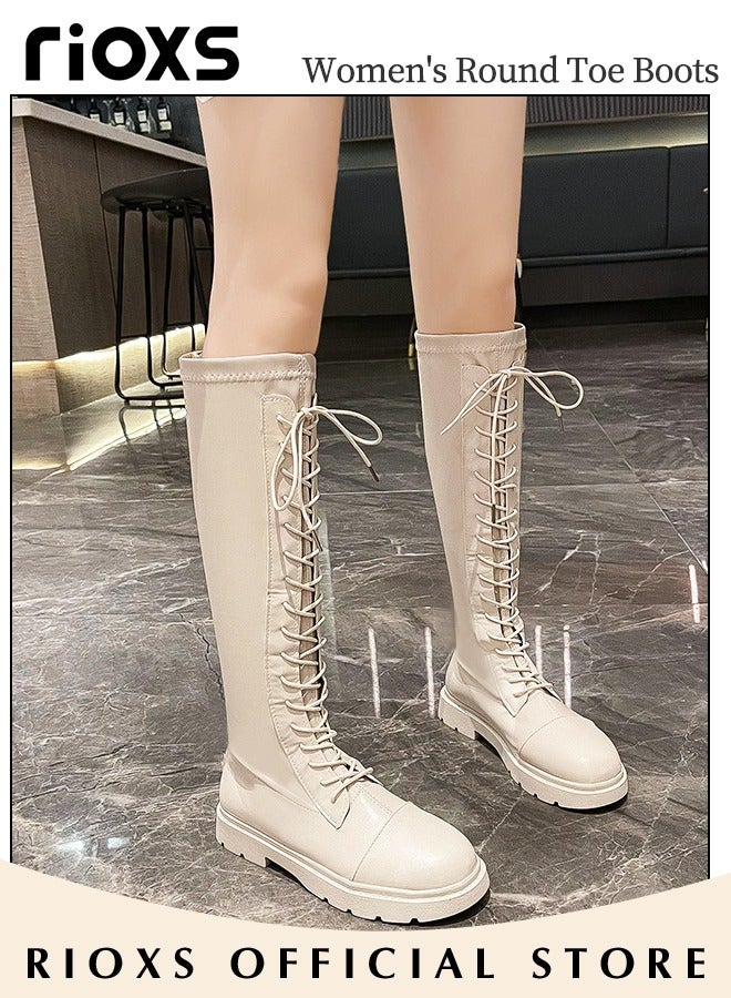 Women's Over The Knee High Boots, Ladies Classic Thigh High Boots, Side Zipper Lace-up Thick Mid-heel Rider Boots, Long Tube Knee-Length Boots, Versatile Enough to Suit Various Occasions