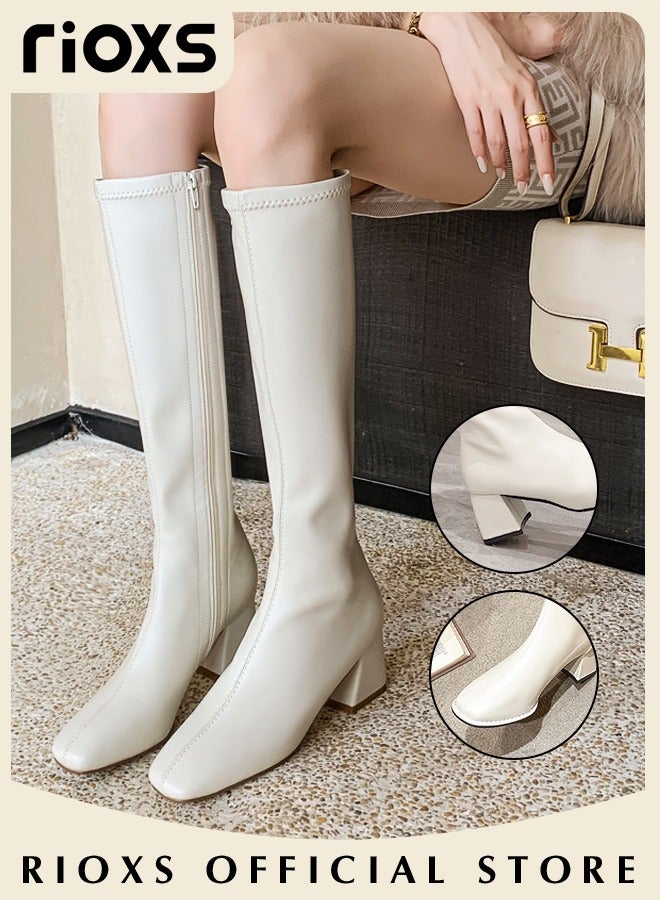 Women's Over The Knee High Boots, Ladies Classic Thigh High Boots, Side Zipper Mid-heel Rider Boots, Fashionable Comfortable Knee High Boots, Long Tube Knee-Length Boots, Versatile Enough to Suit Various Occasions