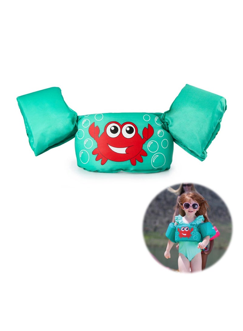 Childrens Swim Vests, Swimming Arm bands Float Vest Aids for Kids, Swim Training Jacket, Arm Bands Kids Toddler for Girls and Boys 2-7 Year Old to Swim Green