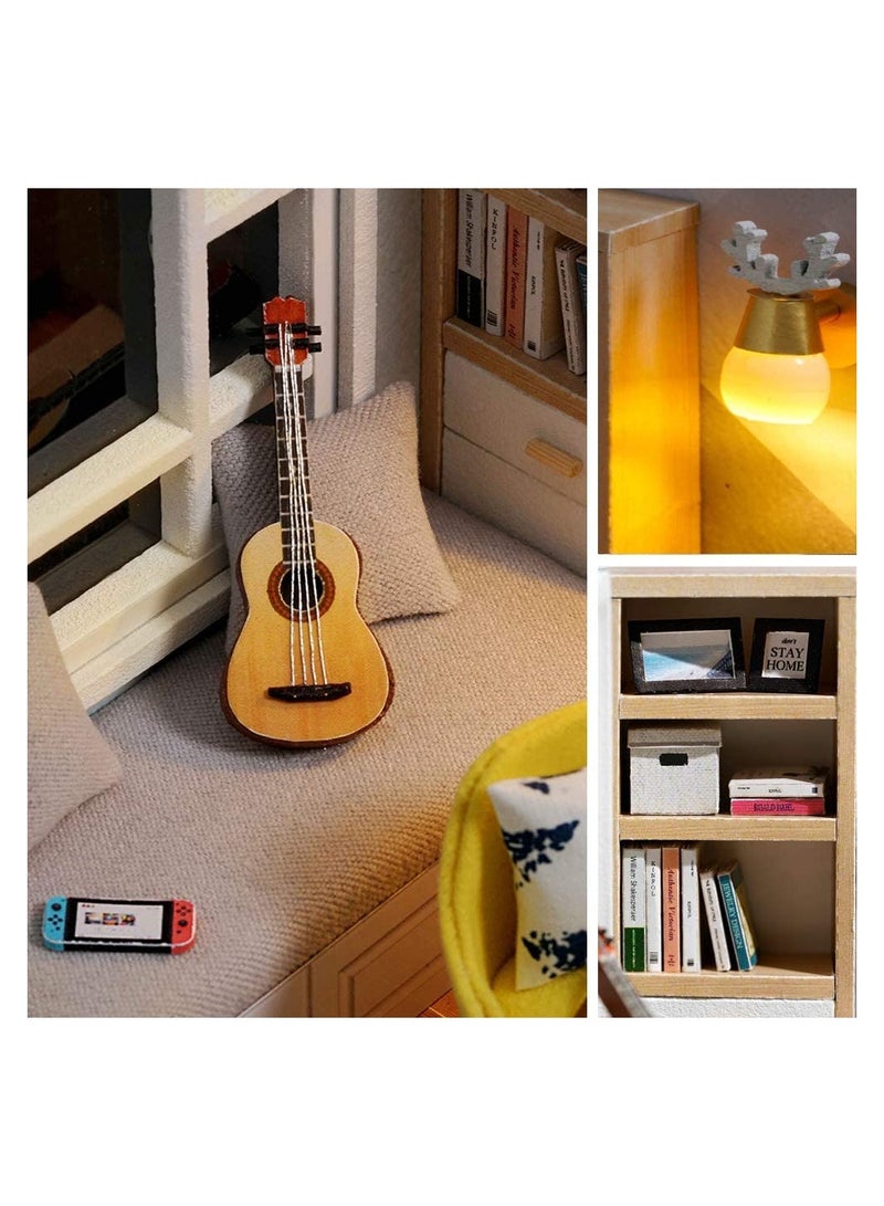 DIY Miniature Dollhouse Kit, SYOSI 1:32 Scale Creative Room Mini Wooden Doll House with Furniture Plus Dust Proof for Kids Teens Adults Assemble the Model (Sunshine Study Room)