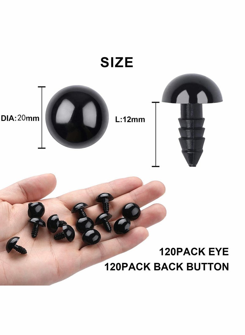 Doll Eyes with Washers, 120 Pcs Plastic Safety Crochet Eyes and 120 Pcs Washers, for Crochet Crafts Washer Assorted Sizes for Doll, Plush Animal and Teddy Bear Puppet Craft Making 0.8 Inch/20 mm