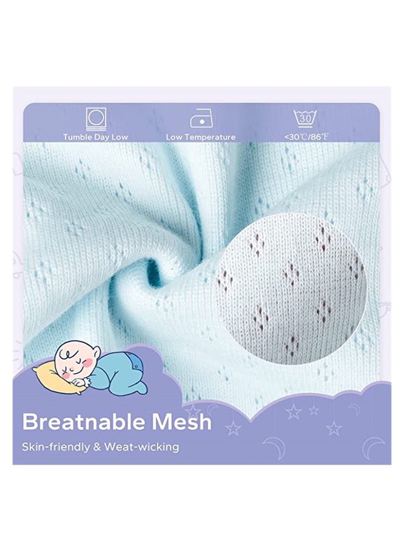 SYOSI Baby Cotton Sleeping Bag, Half-Long Sleeve Baby Mesh Sleep Sack, Wearable Blanket with Hollowed Breathable Dots for Newborn, Light Blue