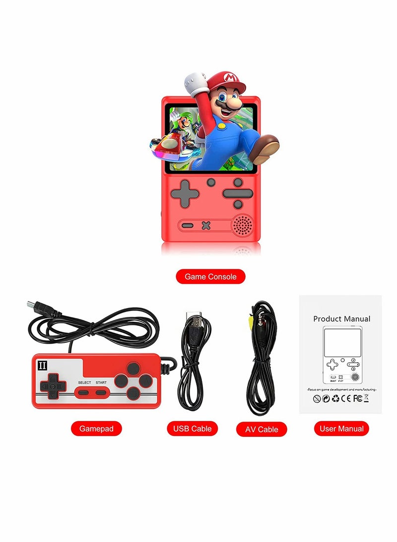 Retro Handheld Game Console with 500 Classical FC Games 3.0 Inches Screen Portable Video Game Consoles Handheld Video Games Support for Connecting TV and Two Players, Red