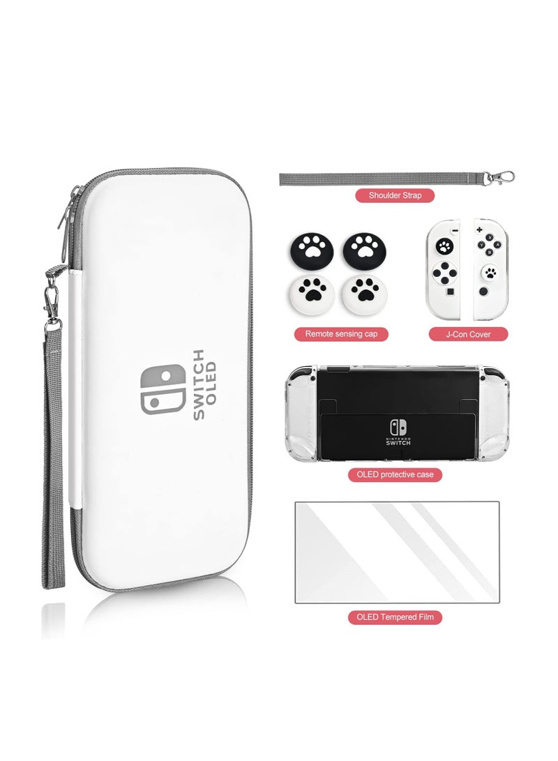 Carrying Case for Nintendo Switch & Switch OLED,Compact and Portable Storage Set with Tempered Film, Switch OLED Crystal case, Thumb Grip Accessories