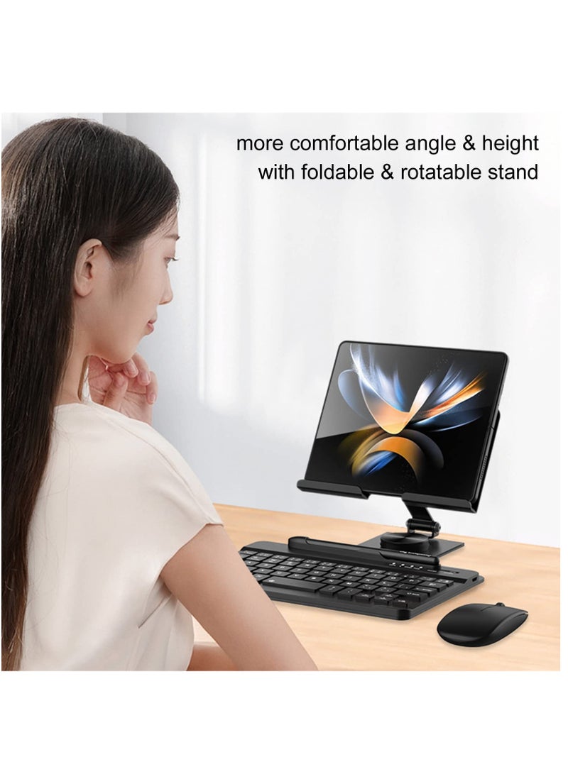 Compatible with Samsung Galaxy Z Fold 4/3/2, Set Include Mini Wireless Bluetooth Keyboard, Mouse, Comfortable & Adjustable Phone Stand, Capacitance Pen, and S Pen Holder [Easy to Carry] -Black