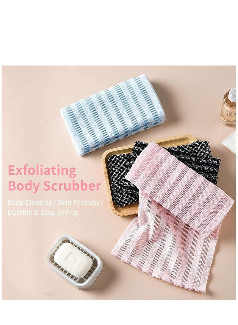 Exfoliating Washcloth Towel - Exfoliating Body Scrubber, Loofah Wash Sponge - Korean & Japanse & African Washcloth - Soft + Rough Exfoliating Back Scrubber - for Senstive and Rough Skin