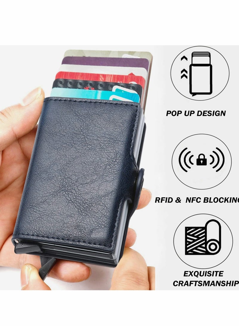 Wallet for Men Credit Card Holder, Automatic Pop Up Wallet with RFID, Leather Slim Card Case Front Pocket Anti-theft Travel Thin Wallets, Metal Money Organizers for Women Up to Holds 14 cards+ Cash