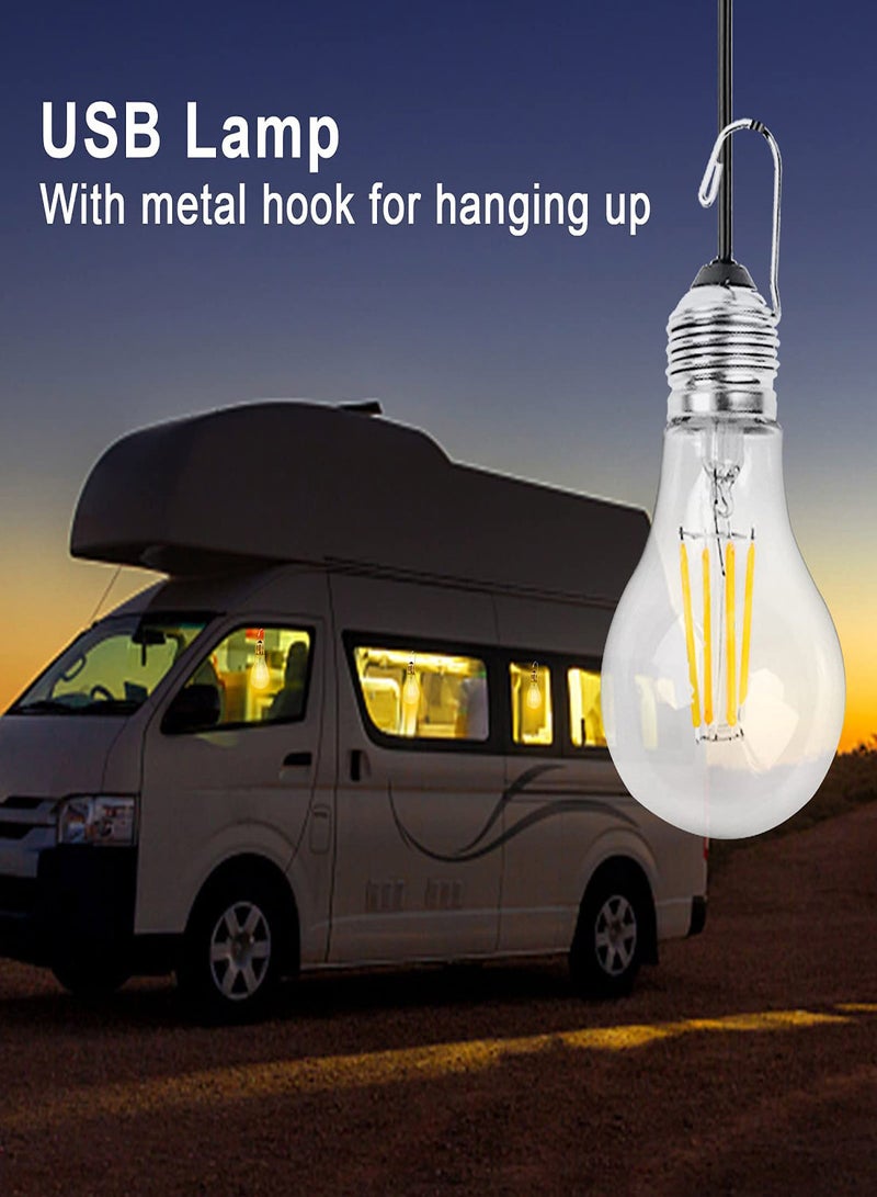 USB Camping Light Portable LED Tent Shed Lightweight Bulb with Hanging Hook Outdoor Shatterproof Dimmable Emergency Lamp for Hiking Fishing Camping/Patio/Garden/BBQ (Warm White）