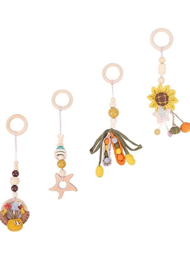 4PCS Baby Hanging Toy Wooden Baby RattlesTeether Toys Sensory Toys for Infants and Young Children Play Gym Frame Activity Gym Hanging Bar Baby Toy Appease Soothing Wind Chimes Toy