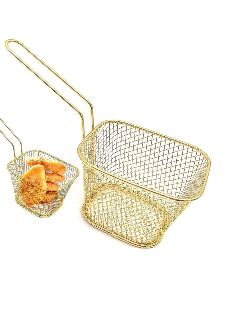 Mini French Fry Baskets Stainless Steel Square Fryer Basket French Fries Basket Kitchen Frying Basket for Chips Onion Rings Chicken Nugget Popcorn 2Pcs