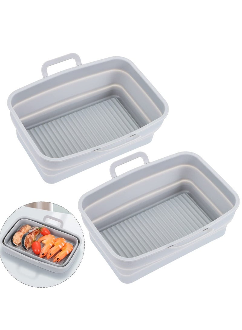 Air Fryer Silicone Pot, 2 PCS FOLDABLE Silicone Air fryers Liners,Reusable Dual Basket Accessories, Replacement of Flammable Parchment Liner Paper Easy to Cleaning for Ninja 201、410、510(Double Gray)