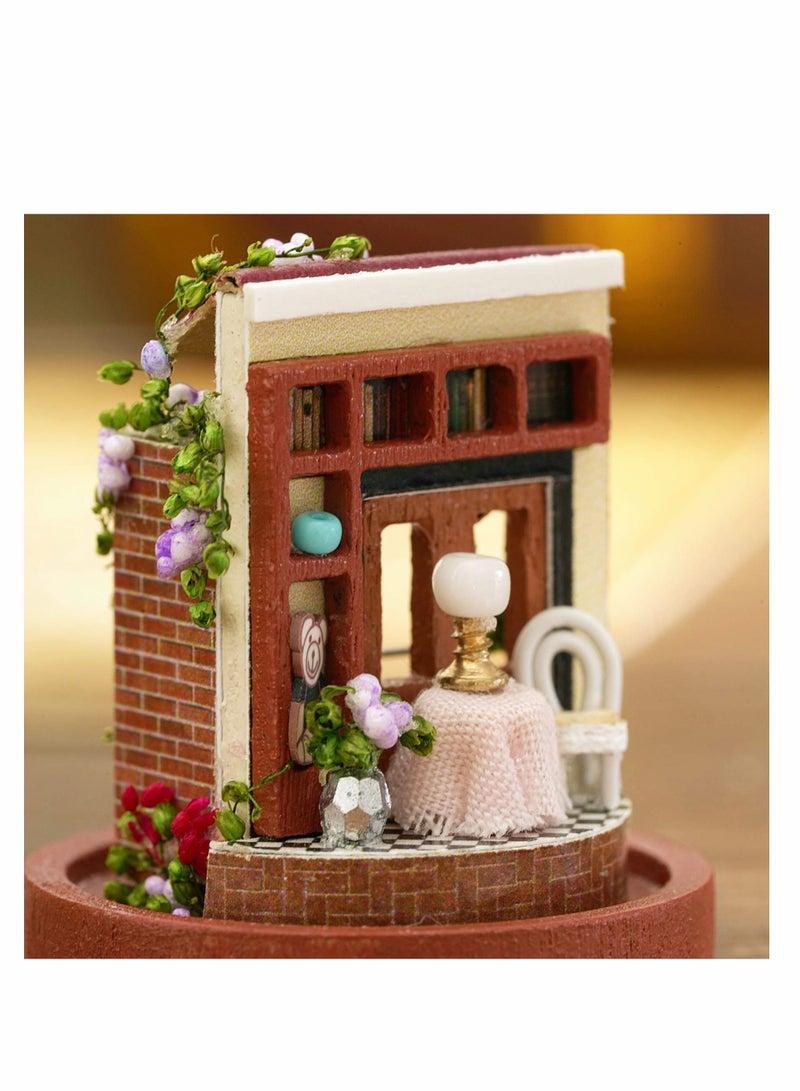 DIY Dollhouse Miniature with Wooden Furniture, Handmade Home Craft Model Mini World Series Kit with Glass Cover, Creative Doll House for Adult Teenager Gift (Time Cafe)