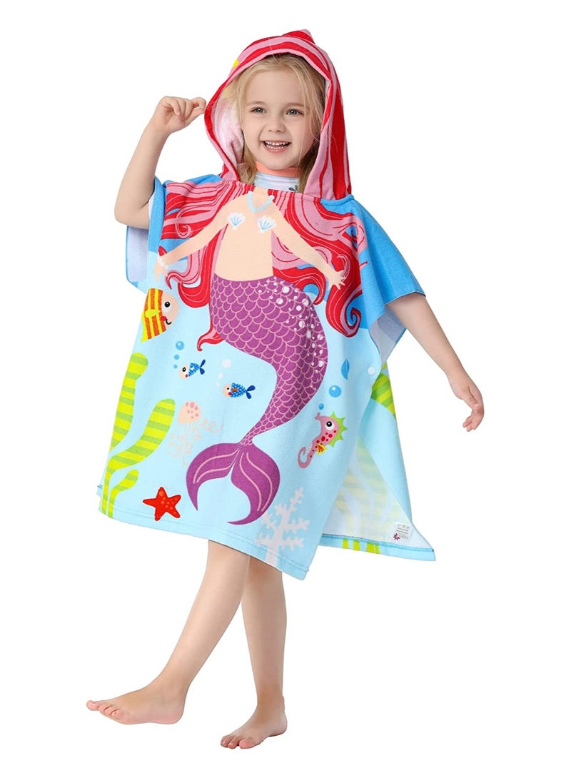 Kids Bath Towel for 1-6 Years Toddler 1Pcs Kids Hooded Towel Microfiber Bath Towel Super Soft Robe Poncho Bathrobe Boys Girls Swimming Beach Holiday Water Playing Pool Bath Coverups (3D Mermaid)