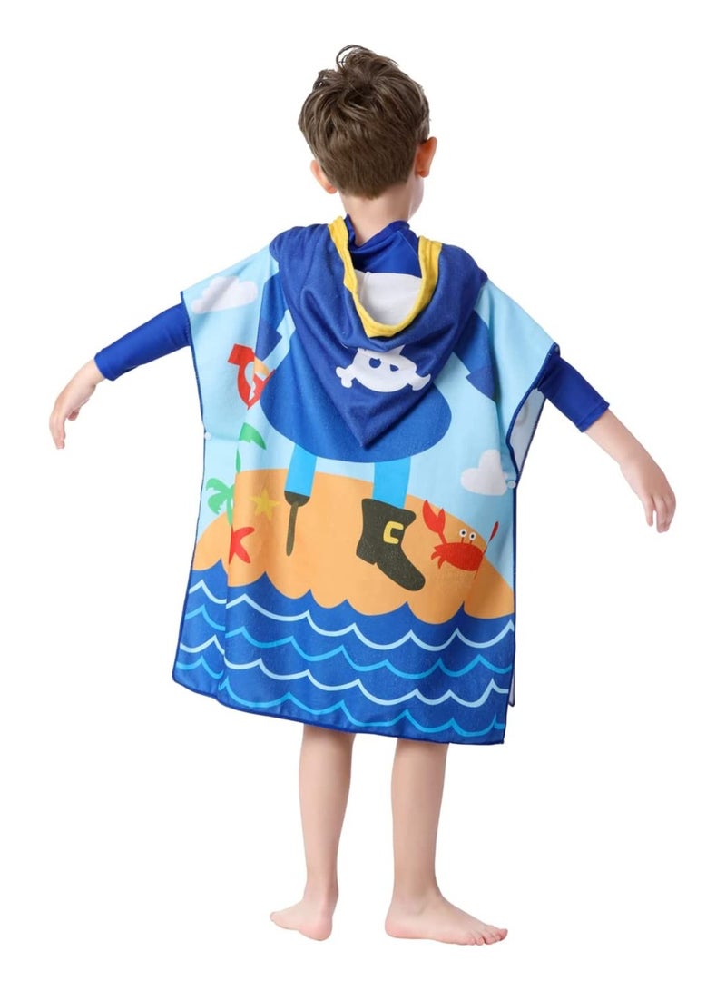 Kids Bath Towel for 1-6 Years Toddler 1Pcs Kids Hooded Towel Microfiber Bath Towel Super Soft Robe Poncho Bathrobe Boys Girls Swimming Beach Holiday Water Playing Pool Bath Coverups (Pirate)