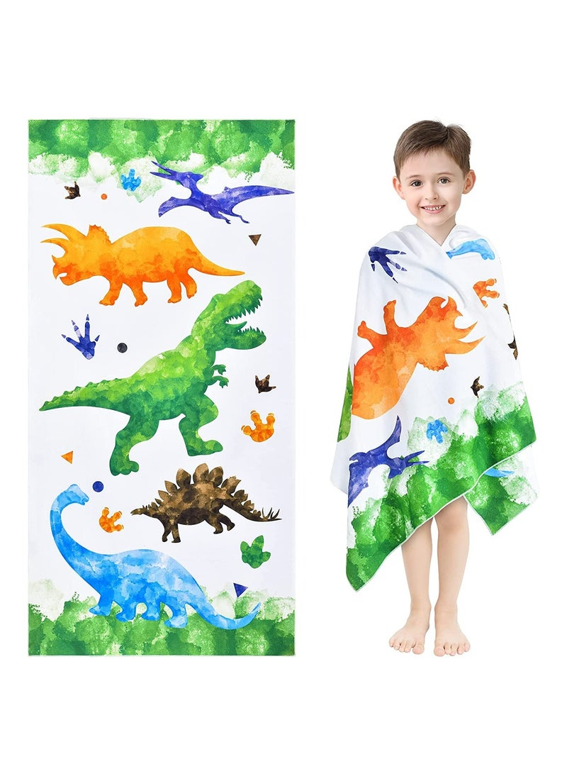Watercolor Dinosaur Beach Towel 150 * 70cm Microfiber Dino Camping Towels for Boys Kids Quick Dry Ultra Absorbent Super Soft Beach Blanket Pool Travel Swimming Bath Shower Towel