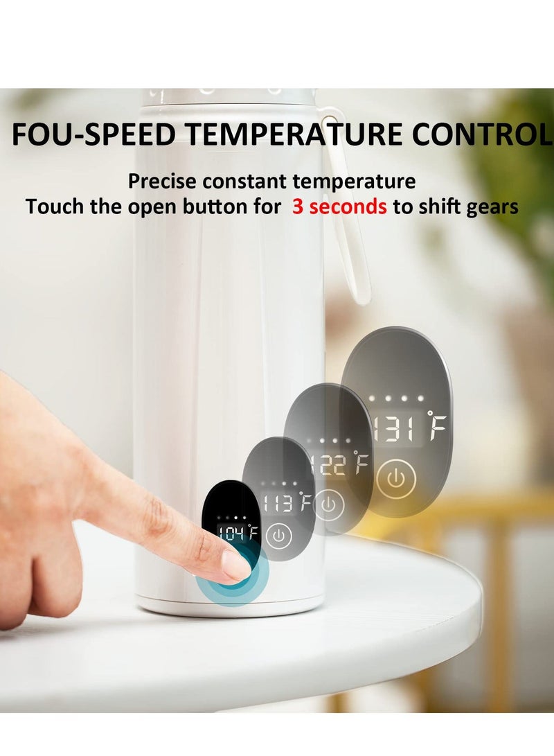Portable Water Warmer, Milk Warmer for Breastmilk or Formula,410 Ml Large Capacity, 9000mAh Battery Power - Up to 12h, Baby Brew Formula,Travel Friendly, On The Go,White