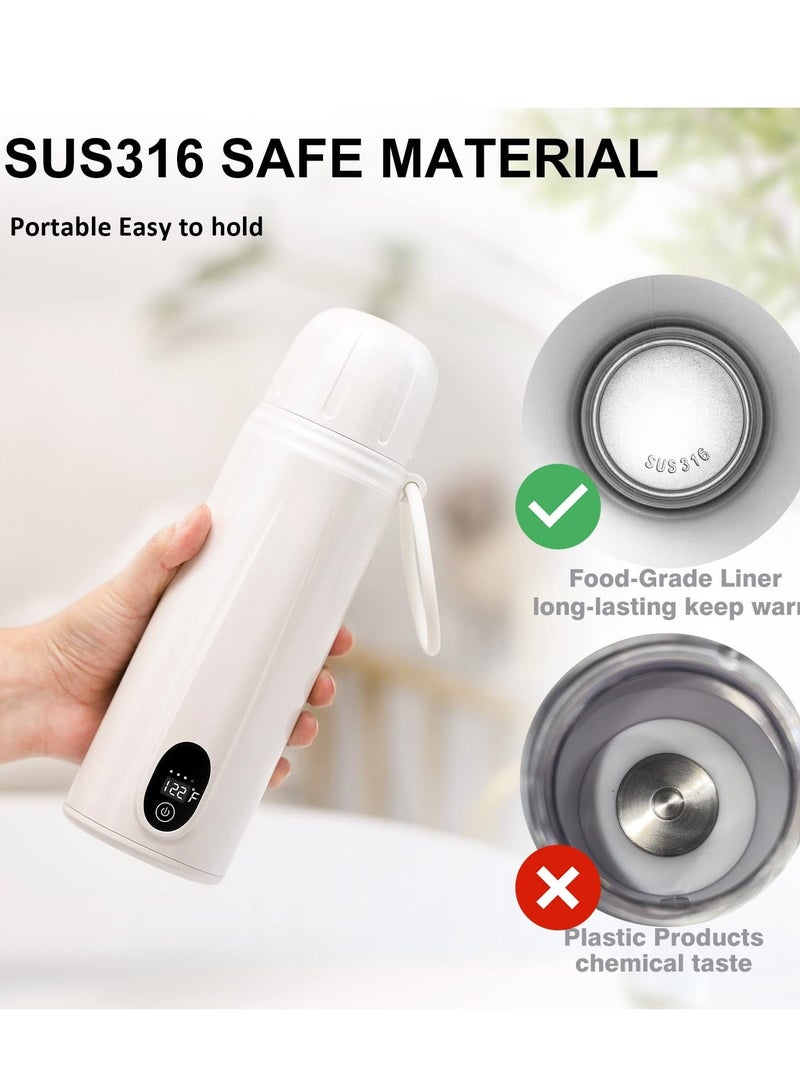 Portable Water Warmer, Milk Warmer for Breastmilk or Formula,410 Ml Large Capacity, 9000mAh Battery Power - Up to 12h, Baby Brew Formula,Travel Friendly, On The Go,White