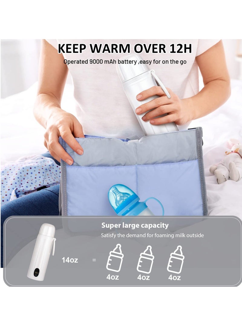 Portable Water Warmer, Milk Warmer for Breastmilk or Formula,410 Ml Large Capacity, 9000mAh Battery Power - Up to 12h, Baby Brew Formula,Travel Friendly, On The Go,White