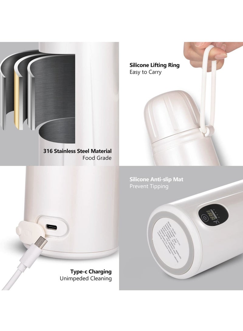 Portable Water Warmer, Milk Warmer for Breastmilk or Formula,410 Ml Large Capacity, 9000mAh Battery Power - Up to 12h, Baby Brew Formula,Travel Friendly, On The Go,White