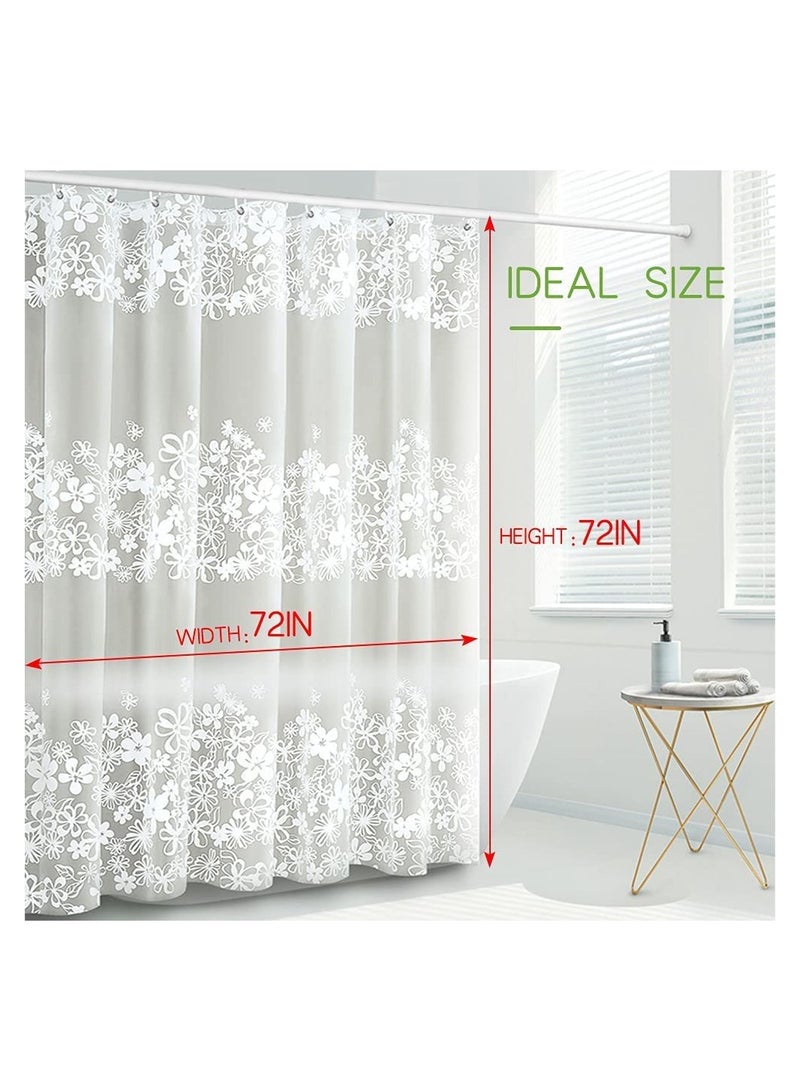 Shower Curtain Liner 72 Inch Waterproof PEVA Shower Curtain Liners with Metal Grommets and 12 Plastic Hooks Thick Bathroom Plastic Shower Curtain Liner Thickened White Flower Vine Shower Curtain