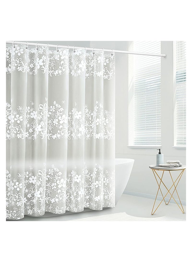 Shower Curtain Liner 72 Inch Waterproof PEVA Shower Curtain Liners with Metal Grommets and 12 Plastic Hooks Thick Bathroom Plastic Shower Curtain Liner Thickened White Flower Vine Shower Curtain