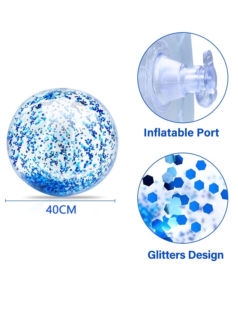 Inflatable Beach Ball, Color Confetti Transparent Pool Party Ball 40 cm Elastic Floating Water Toy Ball Water Play Blue Sequins Ball Suitable for Boys and Girls Summer Beach, Pool (8 Pieces)