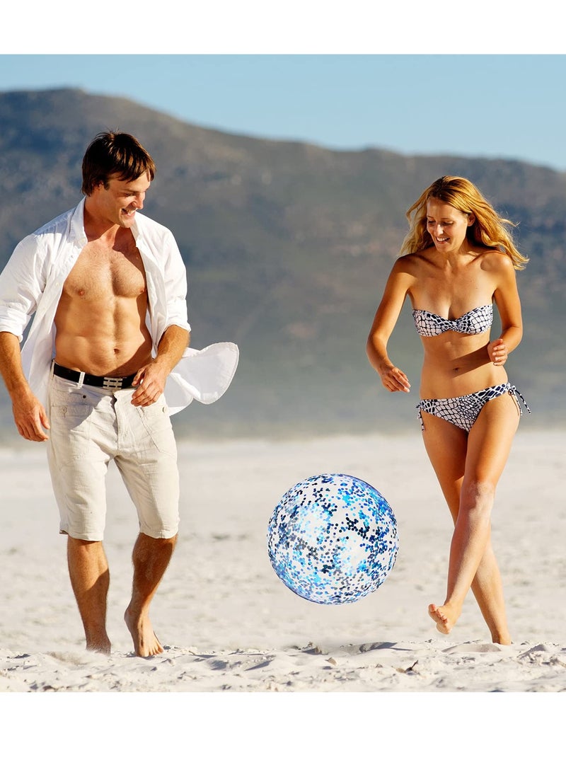 Inflatable Beach Ball, Color Confetti Transparent Pool Party Ball 40 cm Elastic Floating Water Toy Ball Water Play Blue Sequins Ball Suitable for Boys and Girls Summer Beach, Pool (8 Pieces)