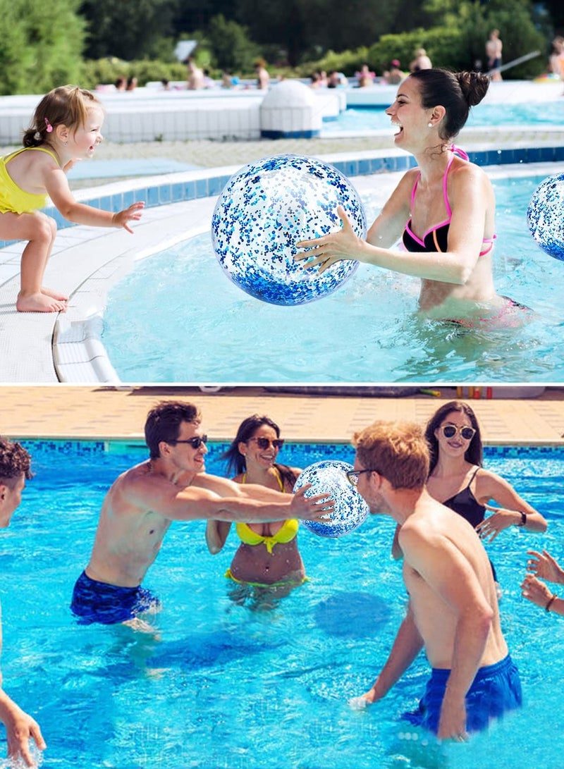 Inflatable Beach Ball, Color Confetti Transparent Pool Party Ball 40 cm Elastic Floating Water Toy Ball Water Play Blue Sequins Ball Suitable for Boys and Girls Summer Beach, Pool (8 Pieces)