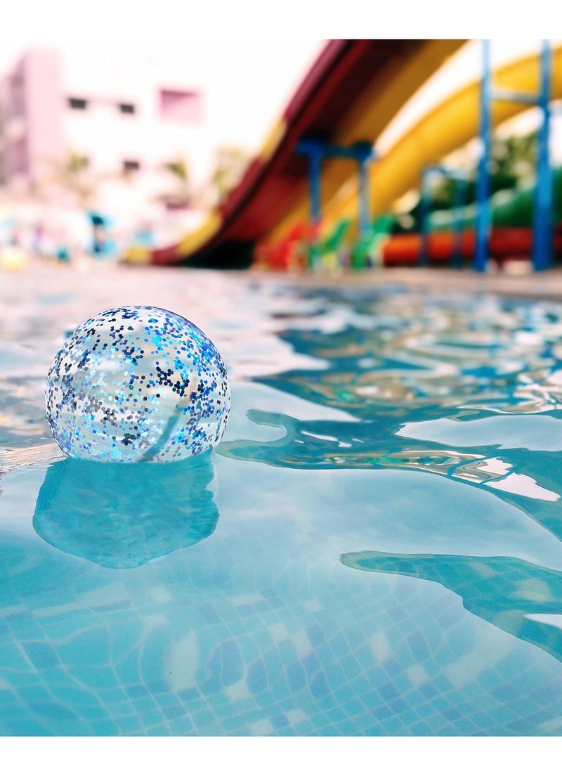 Inflatable Beach Ball, Color Confetti Transparent Pool Party Ball 40 cm Elastic Floating Water Toy Ball Water Play Blue Sequins Ball Suitable for Boys and Girls Summer Beach, Pool (8 Pieces)