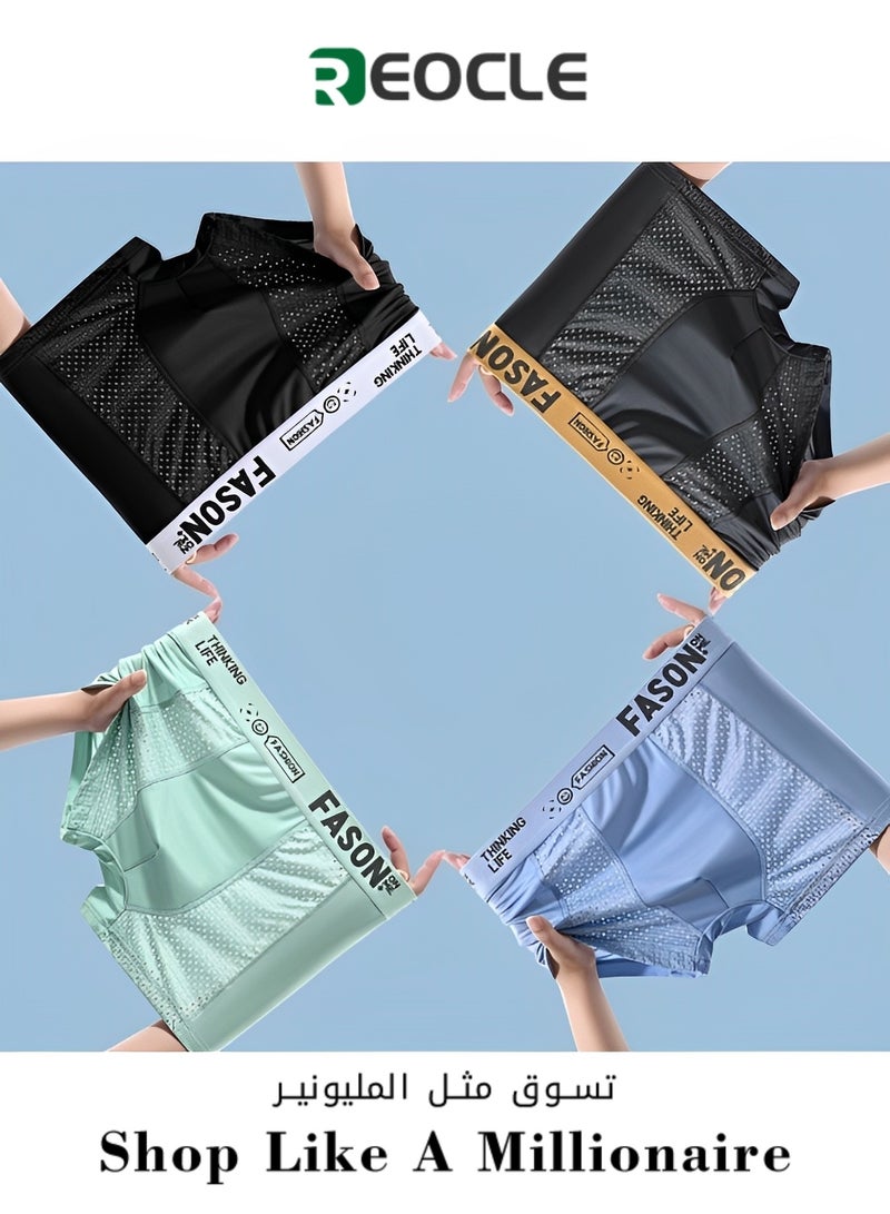 Ice Silk Men's Underwear Men's Boxer Briefs Breathable Mesh Summer Seamless Ultra-thin Youth Trend Boxer Shorts Four Pairs