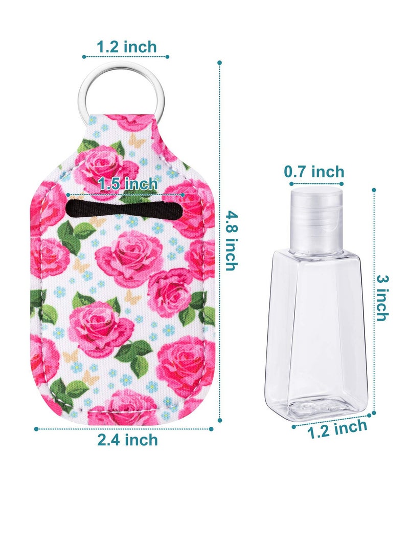 6 Pieces Empty Travel Size Bottle Keychain Holder Reusable Bottles with 6 Pieces Keychain Carriers 30 ml Flip Cap Refillable Bottles for Liquids for Outdoor Activities, School