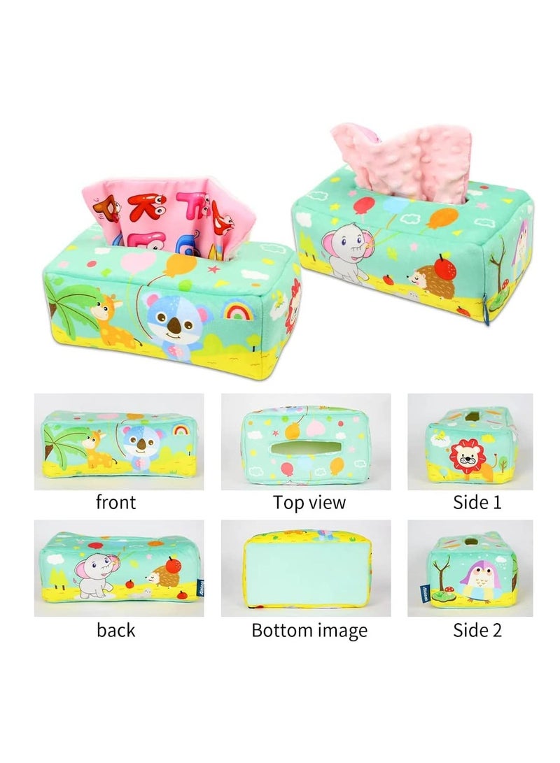 Baby Tissue Box Toy, Montessori Intellectual Sensory Soothing Toys Baby Magic Tissue Box for 1-Year-Old Boys Girls Kids Early Learning Toys Baby Gifts