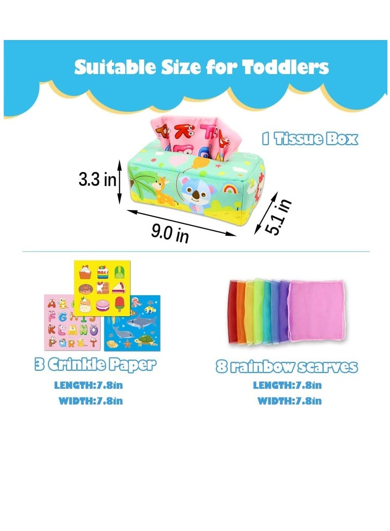 Baby Tissue Box Toy, Montessori Intellectual Sensory Soothing Toys Baby Magic Tissue Box for 1-Year-Old Boys Girls Kids Early Learning Toys Baby Gifts