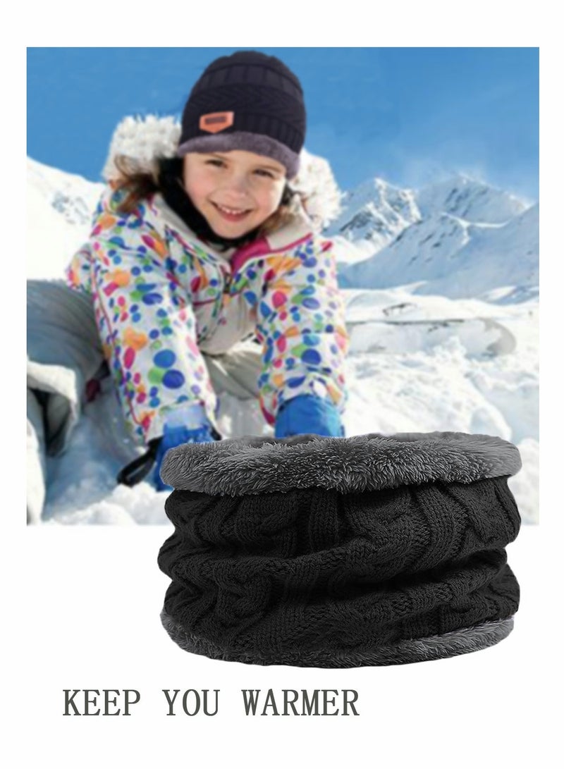 Kids Beanie Hat Scarf Set, 2 Pcs Knit Winter Warm Set for Toddler Boys Girls for 1-6 Years Old Kids Winter Beanie Hat Scarf Set with Knit Thick Warm Fleece Lined Black