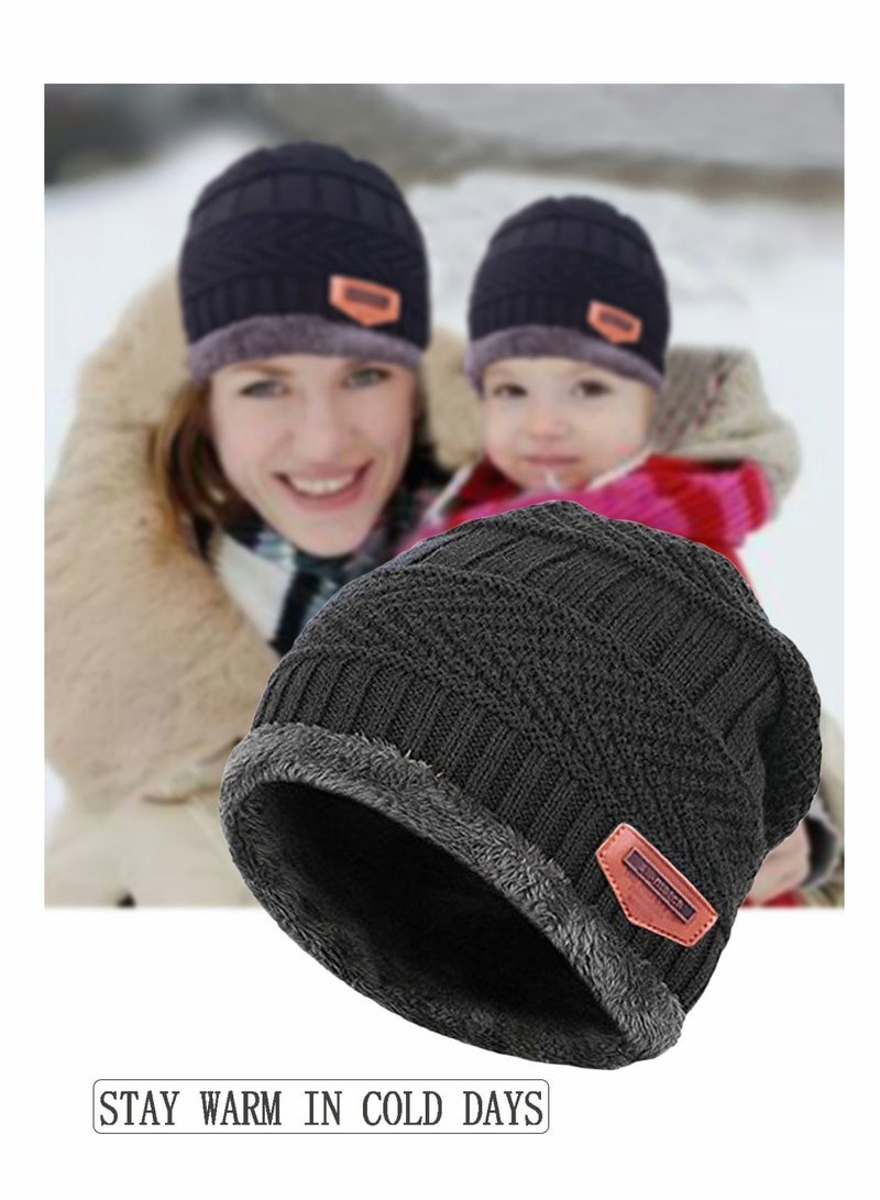 Kids Beanie Hat Scarf Set, 2 Pcs Knit Winter Warm Set for Toddler Boys Girls for 1-6 Years Old Kids Winter Beanie Hat Scarf Set with Knit Thick Warm Fleece Lined Black