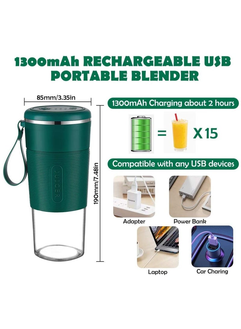 Portable Blender, USB Rechargeable 300ml Four Blades, Smoothie Maker Fruit Shake Personal Mini Juicer Blender, Green