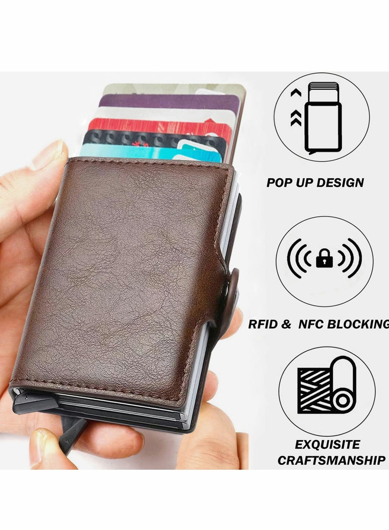 Wallet for Men Credit Card Holder, Automatic Pop Up Wallet with RFID, Leather Slim Card Case Front Pocket Anti-theft Travel Thin Wallets, Metal Money Organizers for Women Up to Holds 14 cards+ Cash