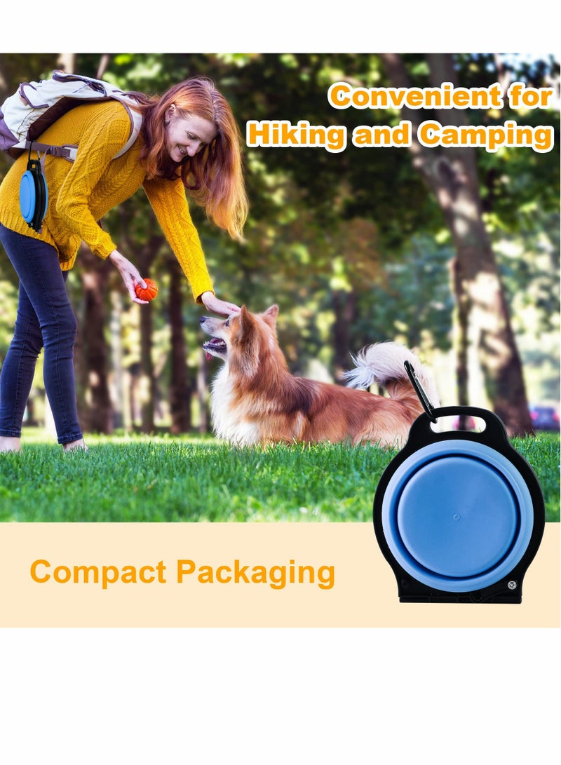 Collapsible Dog Bowls, Portable Travel Pet Feeder Bowl, 2 in 1 Expandable Silicone Pet Food & Water Double Bowl, Cat Feeder Dish with Carabiner for Walking, Traveling, Hiking, Camping（Blue）