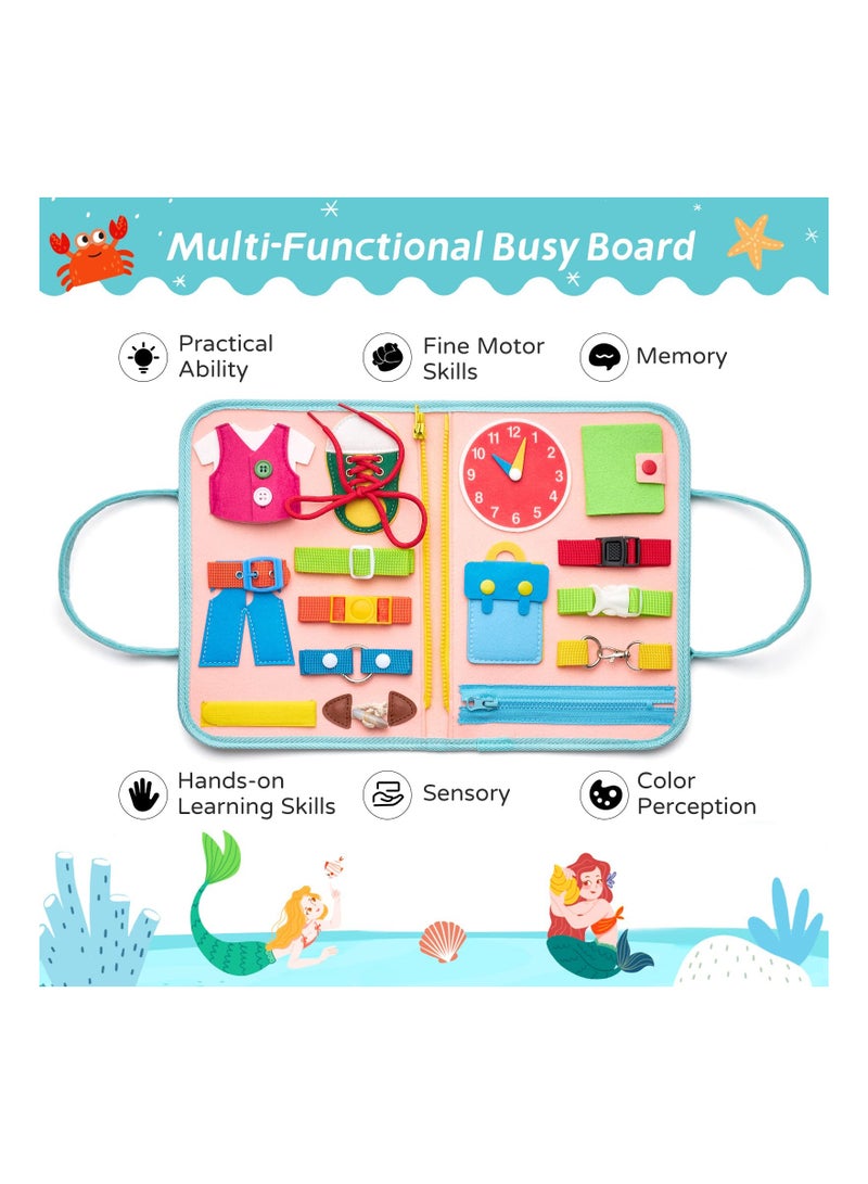 KASTWAVE Busy Board Sensory Toys, Toddler Travel Activities Educational Mermaid Montessori Toys for 2 3 4 Year Old Girls Boys Gift