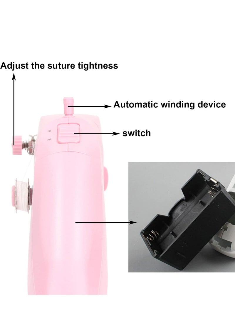 Handheld Sewing Machine, Portable Mini Sewing Machine, Machine Electric Stitch Tool, Electric Sewing Machine with Sewing Accessories, Suitable for Clothing, Curtains, Denim, Leather (Pink)