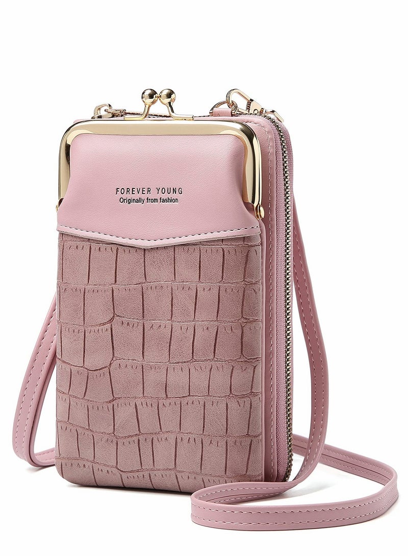 Cell Phone Purse Wallet Small Crossbody Bags Mini Shoulder Bag with Card Slot for iPhone 13 12 11 Pro Max XR, Pink