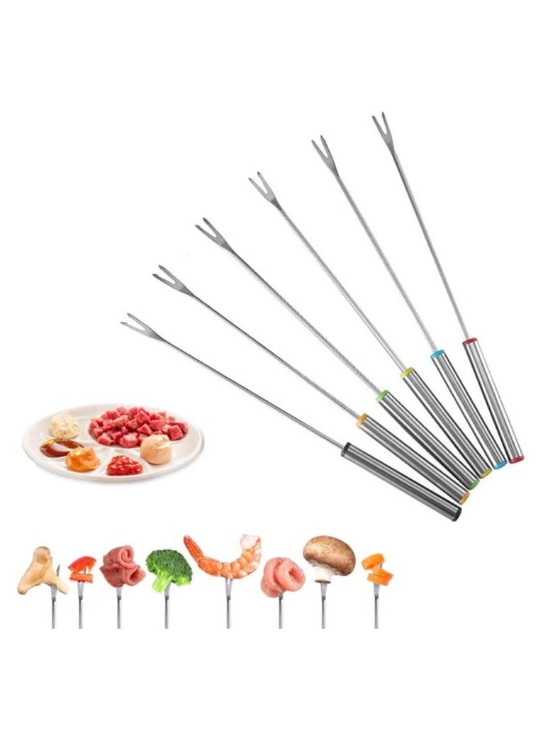 Stainless Steel Fondue Forks 6 Pack 9.5 Inch Color-Coded Cheese Fondue Fork Stainless Steel Fruit Fondue Forks with Heat-blocking Handle for Chocolate Fountain Cheese Hot Pot Barbecue Marshmallows