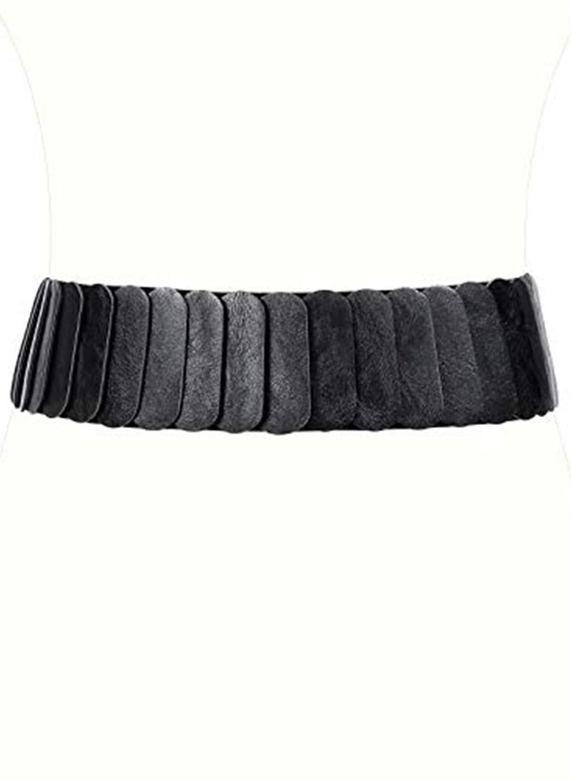 Wide Elastic Waist Belt Vintage, Girls Thick Stretch Belt with Interlock Buckle , Women Stretch Waist Belt,  Fashion Retro Leather Waistband for Ladies Dress Decoration Black