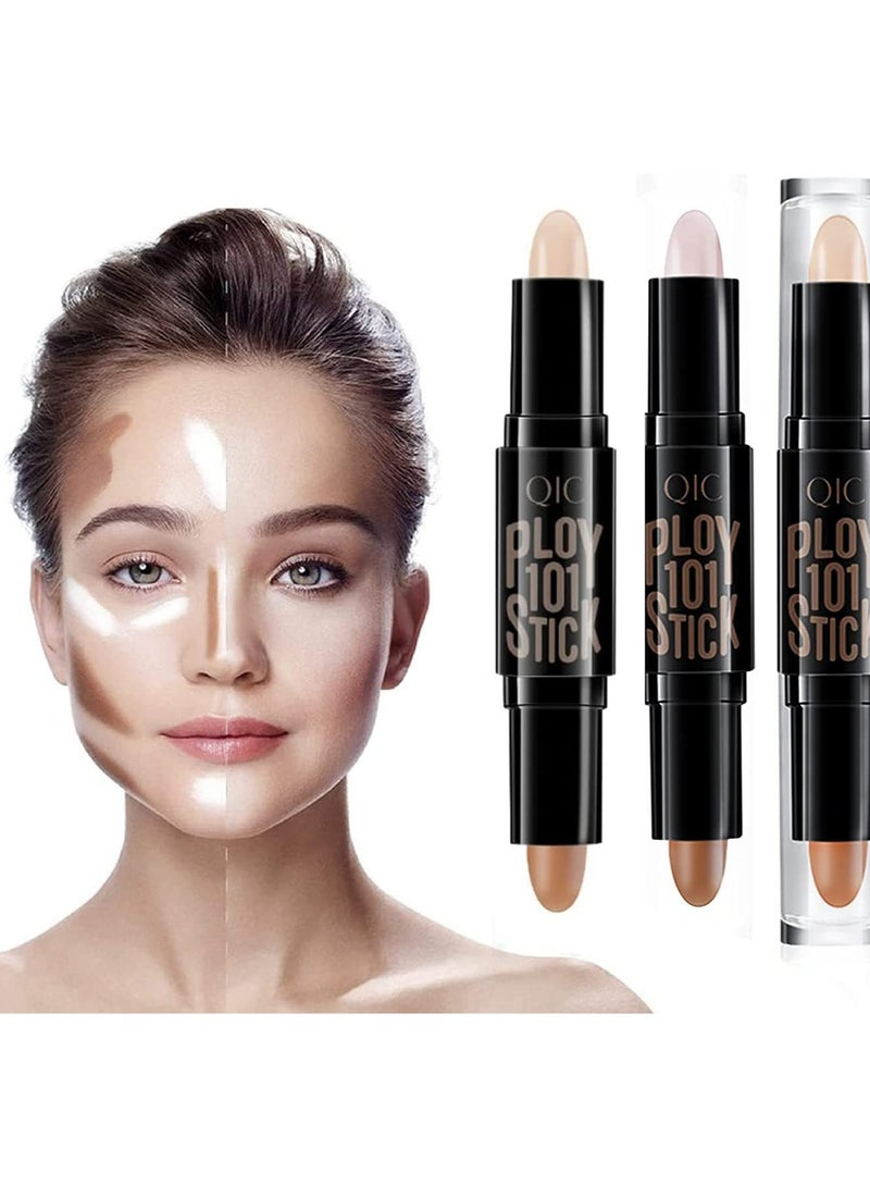 Highlight Contour Stick 6 Colors 2 in 1 Dual-ended Makeup Shading Stick Multi-Color Concealer Shadow Pen 3D Body Face Brightens Shades Pencil Contour Concealer Highlighter Stick (3 Pcs)