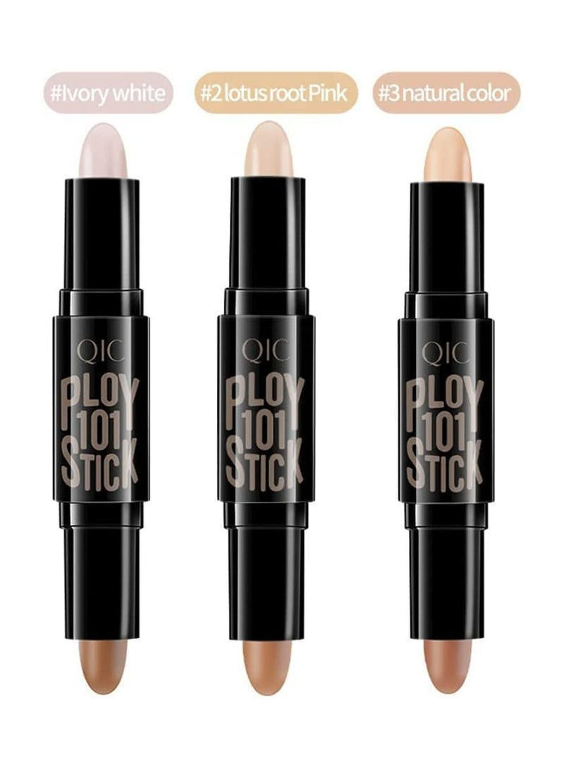 Highlight Contour Stick 6 Colors 2 in 1 Dual-ended Makeup Shading Stick Multi-Color Concealer Shadow Pen 3D Body Face Brightens Shades Pencil Contour Concealer Highlighter Stick (3 Pcs)