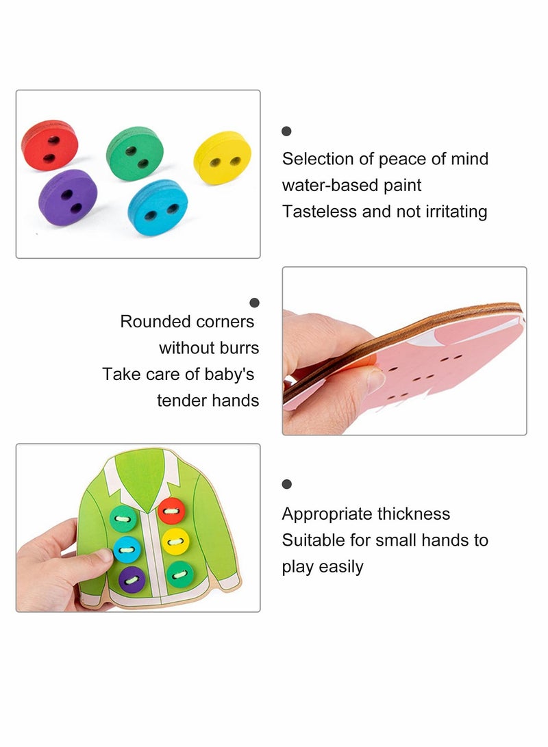 Clothes Lacing Toys, Wooden Toy Fine Motor Skill Threading Game for Kids Age 3 4 5 Years Toddler, Sewing Button Lacing Card Game, Preschool Early Development Educational Toy
