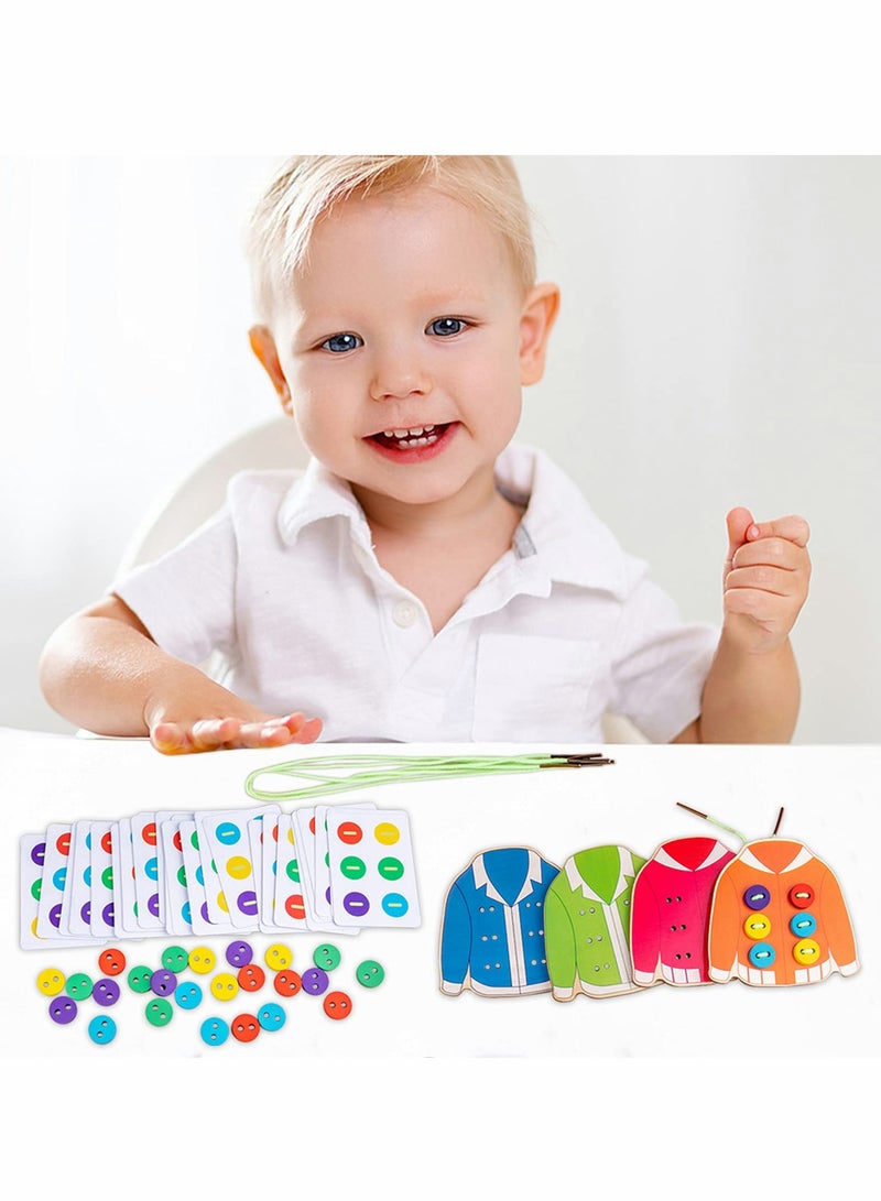 Clothes Lacing Toys, Wooden Toy Fine Motor Skill Threading Game for Kids Age 3 4 5 Years Toddler, Sewing Button Lacing Card Game, Preschool Early Development Educational Toy
